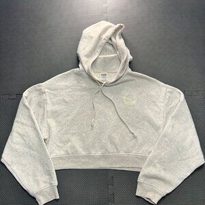 Victorias Secret Pink XS Heather Gray Cropped Hoodie With Embroidered Laurel Log